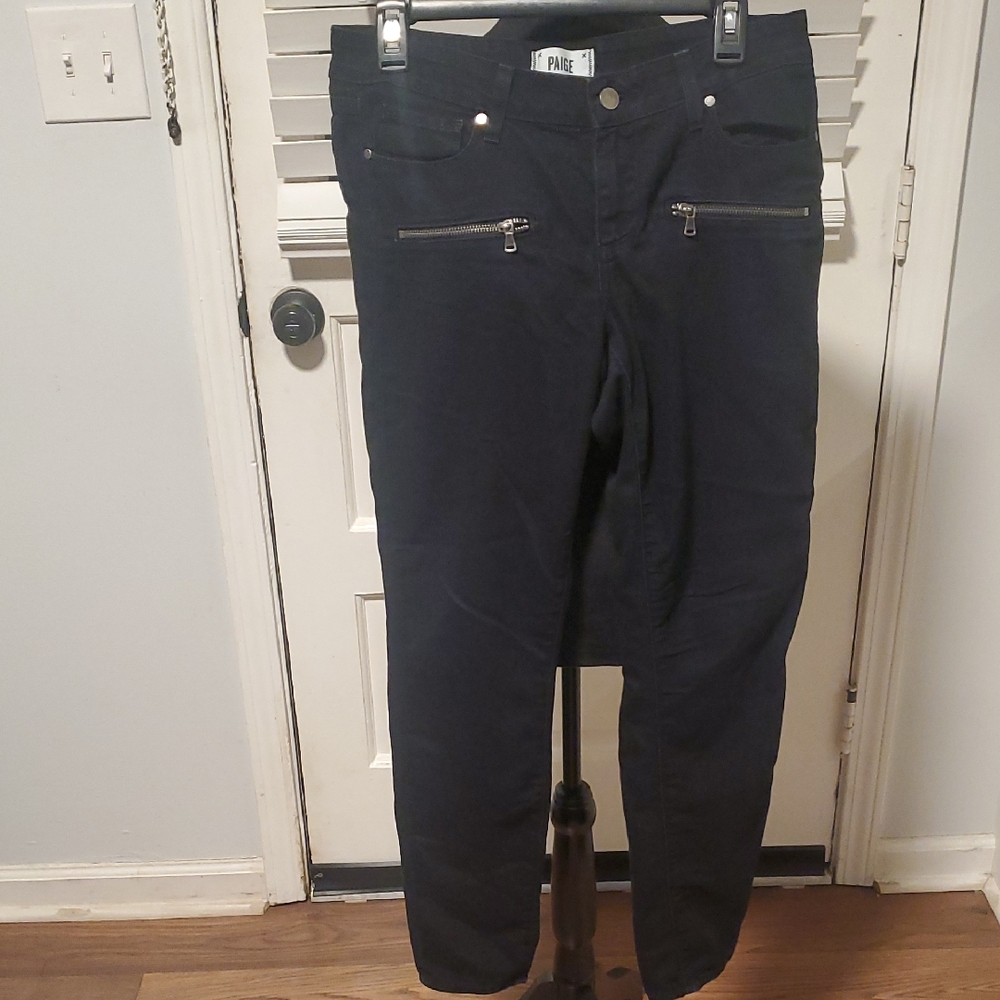 PAIGE Dark Skinny Jeans with Zipper Accents